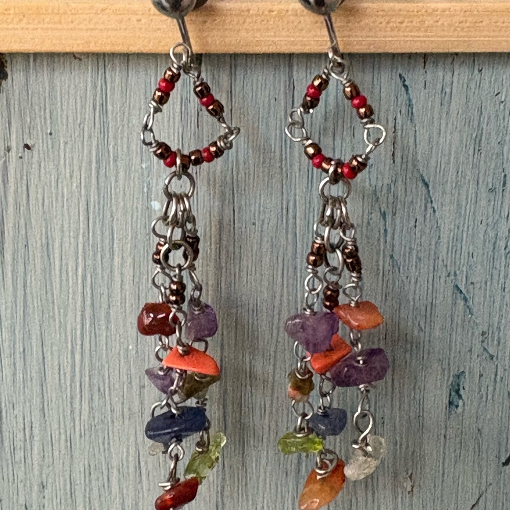 Colorful Beaded Dangle Earrings - Picture 5 of 9